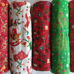 5 rouleaux d'essuie-tout lavable Noël / serviettes de table Noël en éponge motifs houx, cadeaux dorés, sapins verts et lutins farceurs pour tous les styles de table