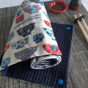 joli rouleau d'essuie-tout lavable en éponge nid d'abeille motifs ramen Japon Cousu Mel Le Havre