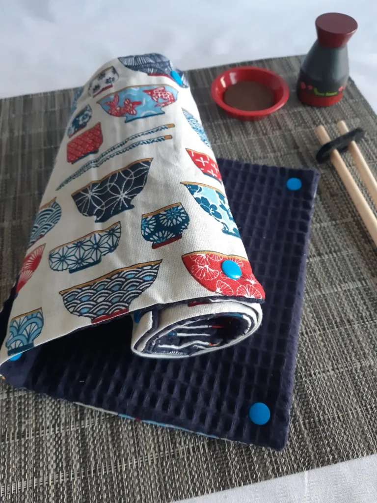 joli rouleau d'essuie-tout lavable en éponge nid d'abeille motifs ramen Japon Cousu Mel Le Havre