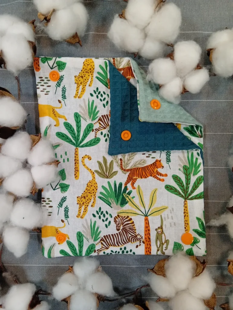 Joli essuie-tout lavable en éponge nid d'abeille motif pour enfant savane zèbre tigre léopard - Cousu Mel Le Havre
