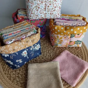 Panier de 8 lingettes lavables bambou motifs fleurs Cousu Mel au Havre