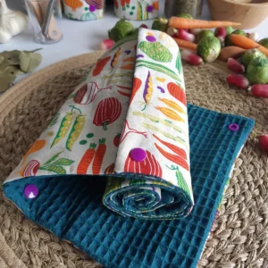 Rouleau essuie-tout lavable coloré 8 feuilles motif Potager Cousu Mel Le Havre