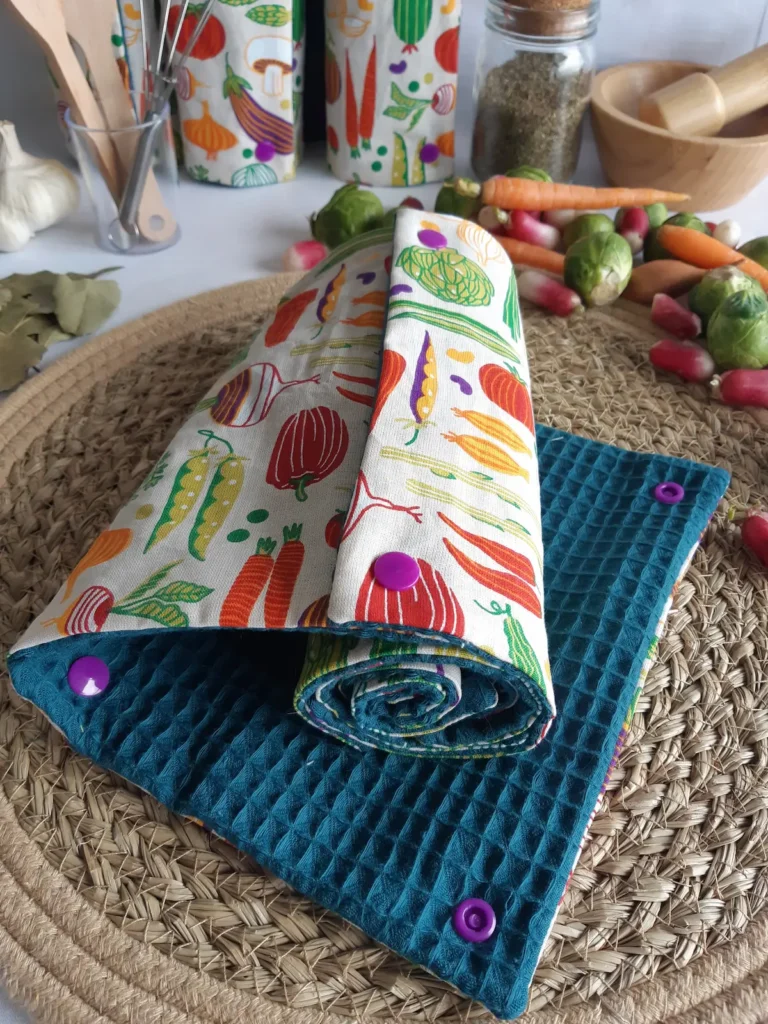 Rouleau essuie-tout lavable 8 feuilles motif Potager Cousu Mel