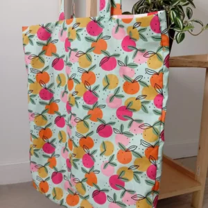 Tote bag réversible motif agrumes oranges et citrons cousu en Normandie